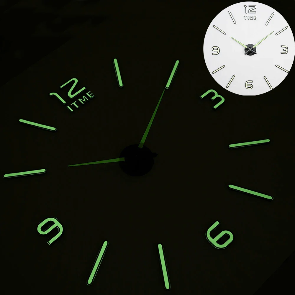 Новые светящиеся настенные часы большие Horloge 3D DIY акриловые зеркальные наклейки