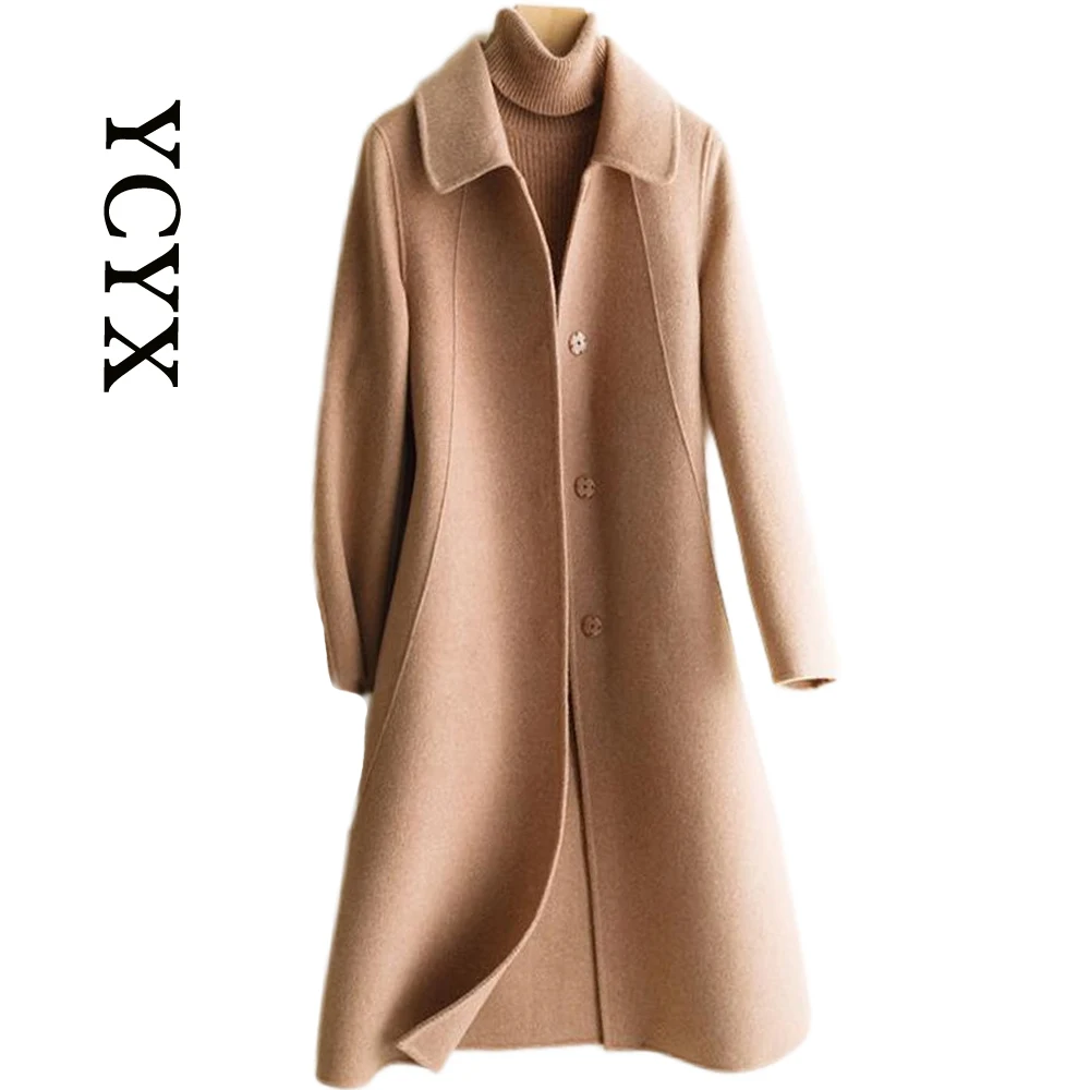 

YCYX Women Fashion Jacket Wool Coat Solid Color Korean Slim Female Woolen Elegant Female Outerwear Woolen Coats YCYX086