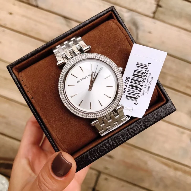 Фото Женские кварцевые часы Michael Kors MK-3190 с инкрустацией бриллиантами, роскошный дизайн, модные водонепроницаемые наручные часы в коробке, изысканный подарок для леди №1