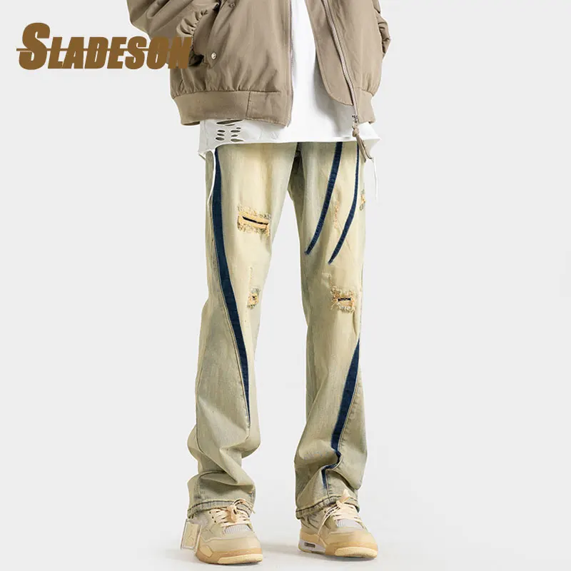 2023 Summer New Fashion Trend Y2K Ripped Jeans Men Cthulhu Cirrus Streetwear Pantalon Skinny Homme Pants Men Denim Unique Design