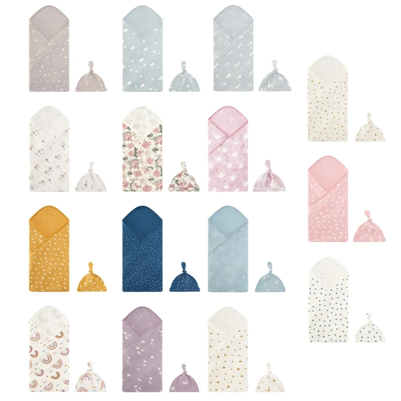 

Newborn Baby Receiving Blanket with Hat Baby Stroller Wrap Baby Showers Wrap Hat 0