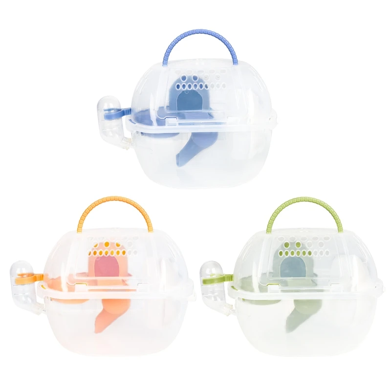 

270F Bird Travel Carrier with Handle Kettle Bowl Wheel Breathable Clear Carry Cage with Hide Play Hut for Dwarf Hamster