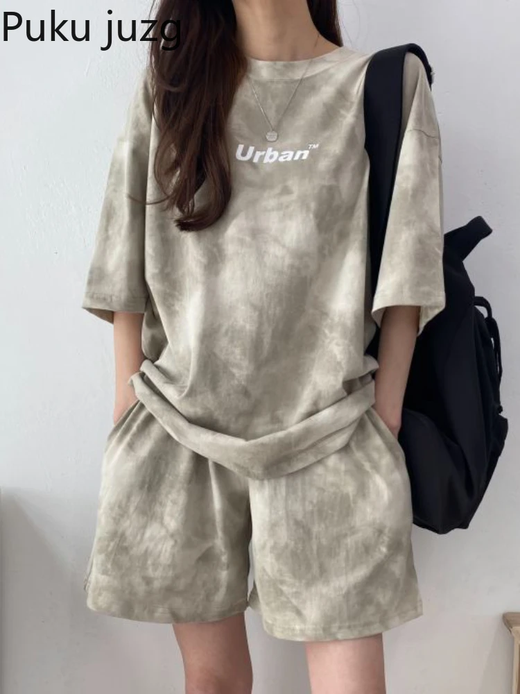 

Puku Juzg Sports Suit Short-sleeved Gym Top Fitness Shorts Women's Two-piece 2022 New Summer Workout Clothes Casual Sportswear