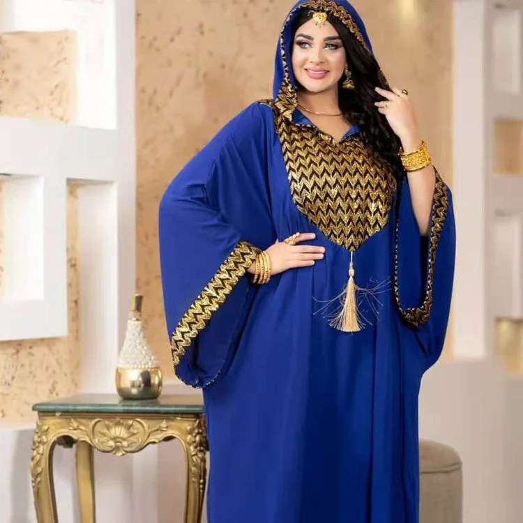 Fashion Muslim Dress Handmade Red Dress Hooded Muslim Maxi Dress 2022 New Kaftan Abayas Djellaba Moroccan