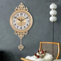 european style copper wall clock with pendulum modern light luxury wall hanging watch living room tv background home decoration