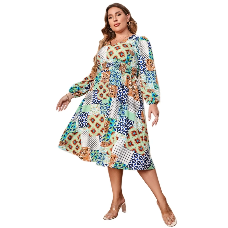 

Платье-миди женское летнее с длинным рукавом и V-образным вырезом