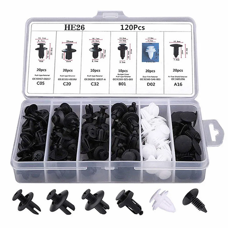 

100pcs Mixed Auto Fastener Clip Car Body Push Retainer Pin Rivet Bumper Door Trim Panel Retainer Fastener Kit Car Accessories