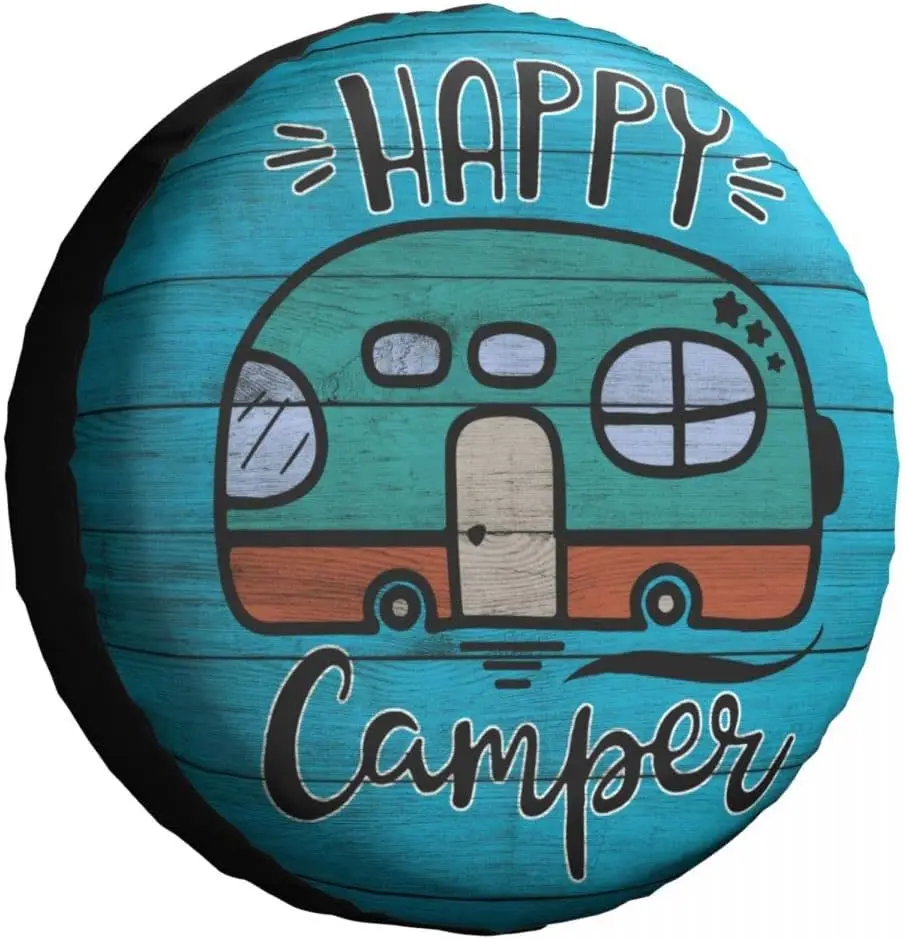 

Happy Camper Tire Cover Waterproof Dust-Proof Universal Spare Wheel Tire Cover Fit for Trailer RV SUV Truck 14 15 16 17 Inch