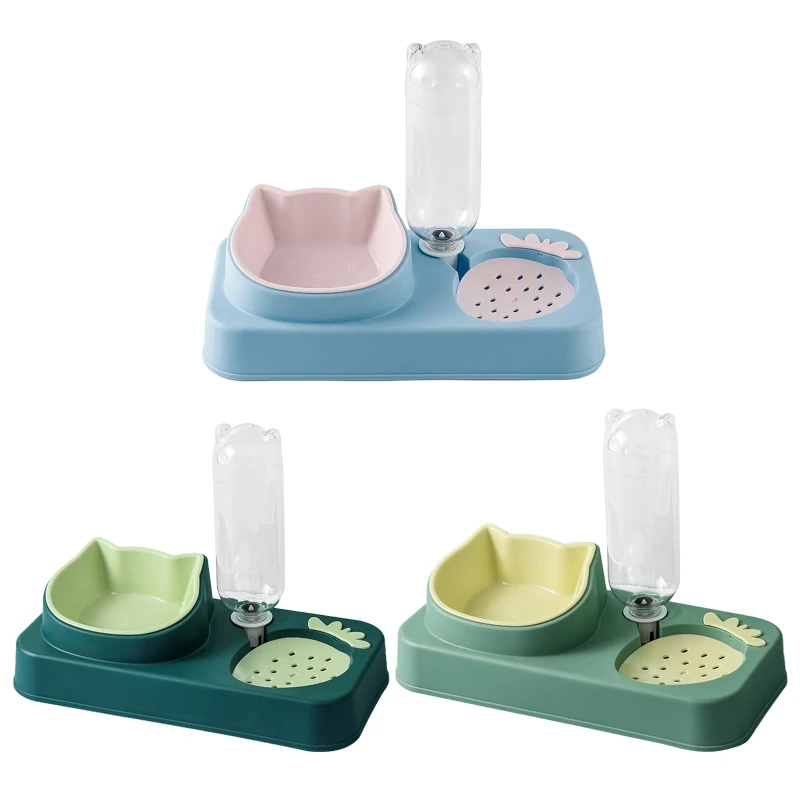 

E9LD Pet Automatic Feeder and Waterer Detachable Anti-overturning Bowl Anti-Leak Water Fountain Slanted Raised Food Bowl