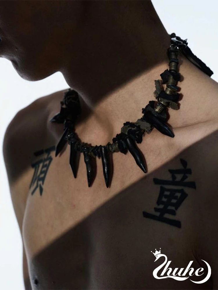 Новинка 2024 черное Хрустальное открытое ожерелье в стиле панк для мужчин и женщин