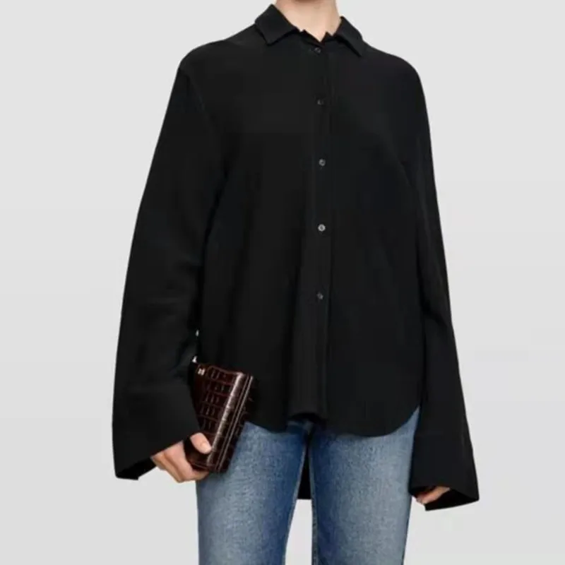 

Women loose shirt tops long sleeve turn-down collar all-match lady blouse