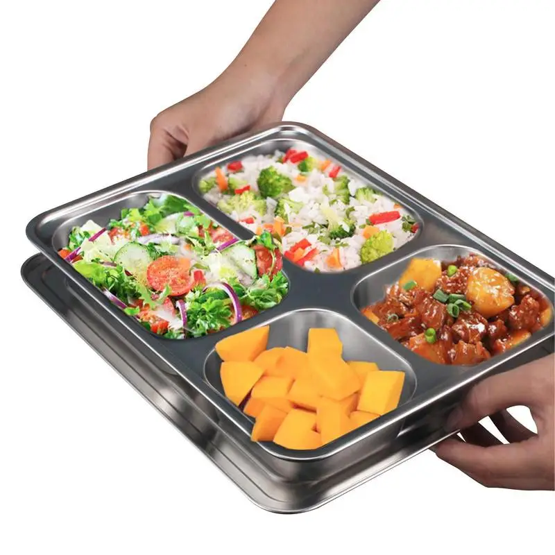 

Steel Divided Plates 4 Compartment Stainless Steel Divided Plate 4 Sections Kitchen Tableware Food Serving Dish Food Picky Eater