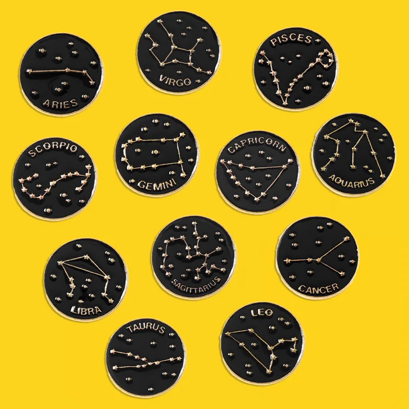 Мультяшная эмалированная Булавка С 12 созвездиями, знаки зодиака, знаки зодиака, знаки Лев, весы, дева, значок, брошь, индивидуальные знаки