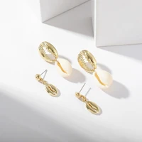 european and american new natural shell earrings marine style alloy earrings simple metal all match womens earrings set