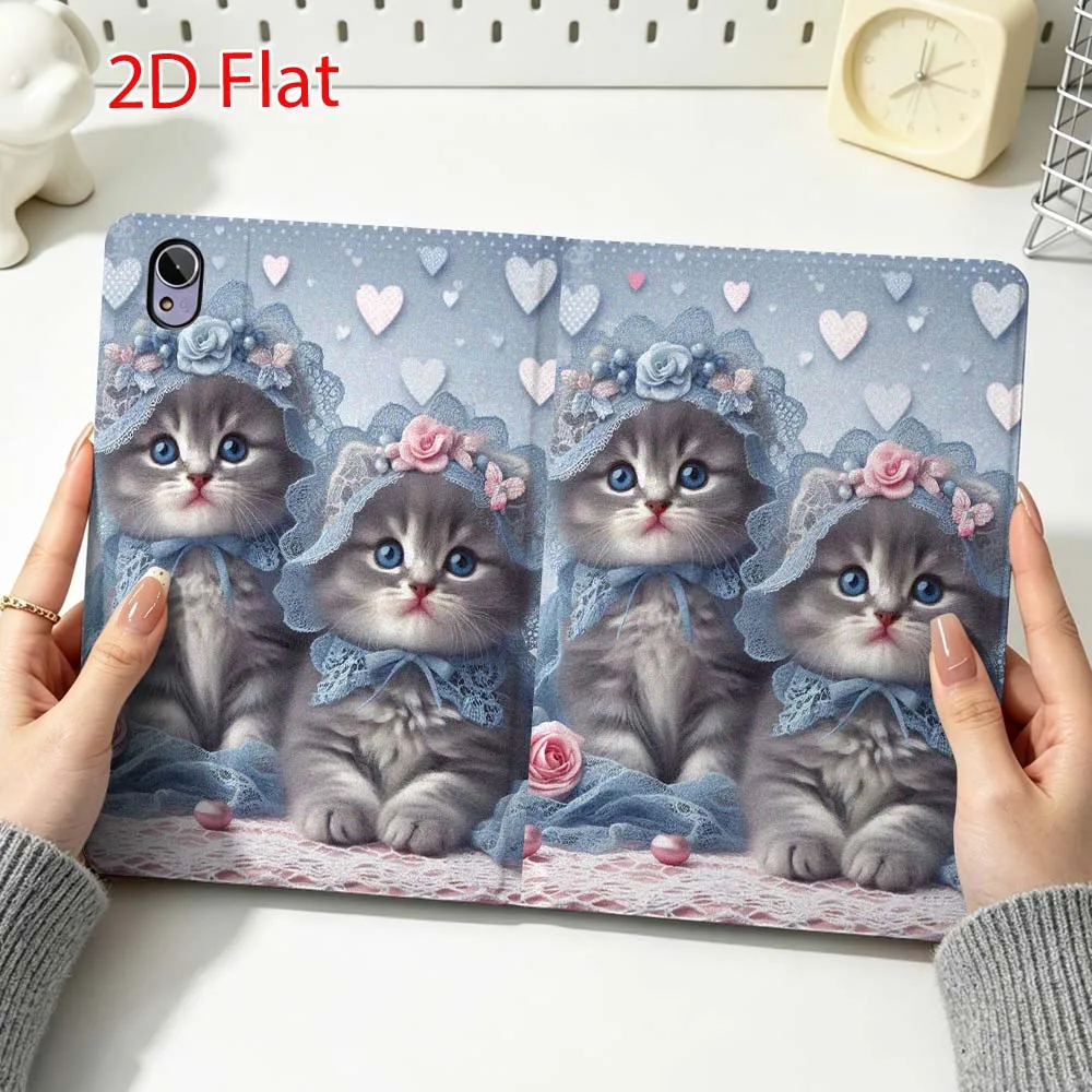 Фото Популярный чехол для планшетов Huawei MediaPad MatePad Honor Pro V6 9 V8 X9 12 X 13.3 SE 11 11.5 дюймов с мультяшным синим котенком и кружевным сердечком №1