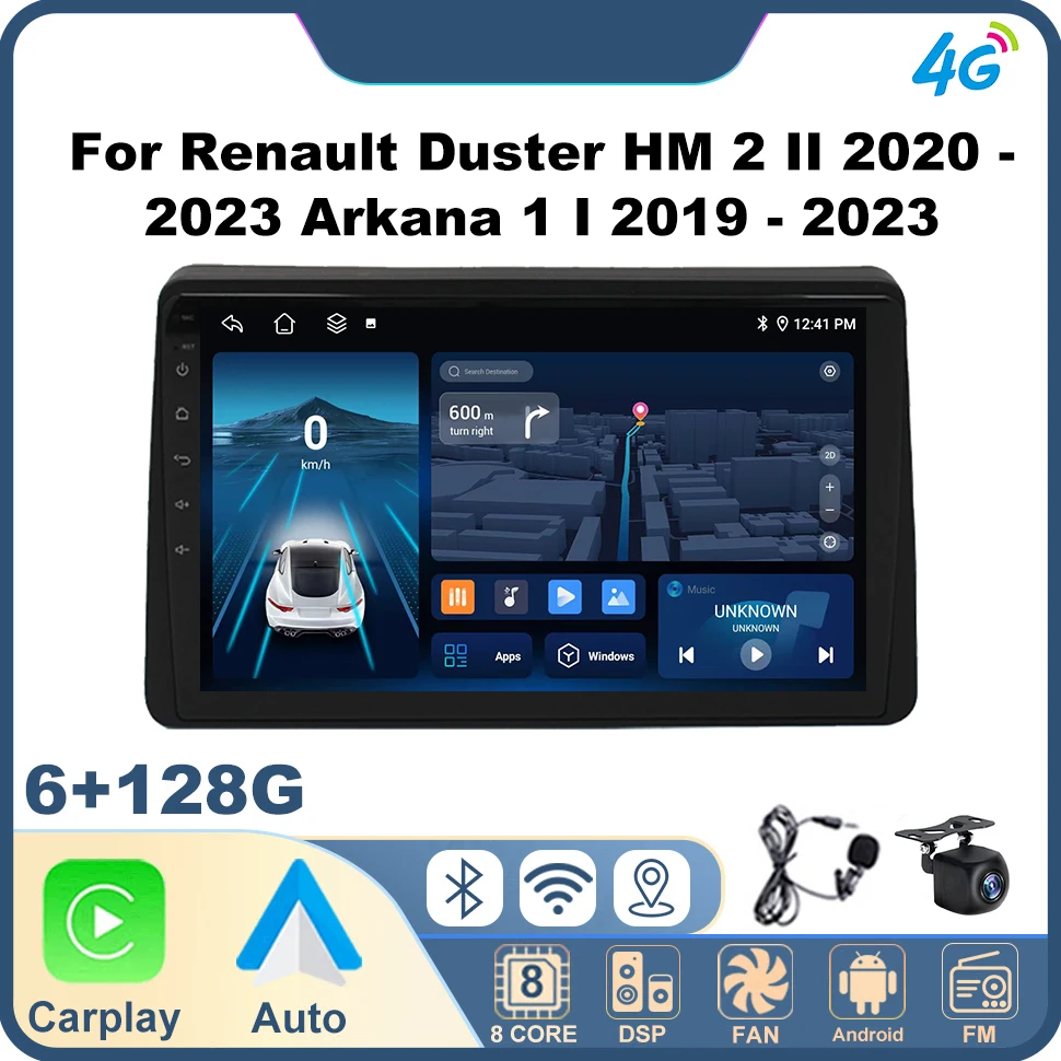 Автомобильный радиоприемник для Renault Duster HM 2 II 2020-2023 Arkana 1 I 2019-2023 4G BT Wireless CarPlay FM AM RDS