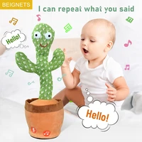 2022 usb charging dancing cactus repeat talking electronic plush toy singing recording with light early education gift for kids