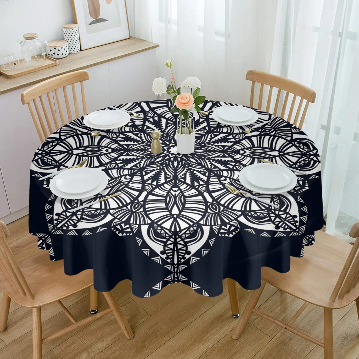 

Абстрактная Мандала для обеденного стола, водонепроницаемая круглая Настольная Крышка для кухни, гостиной