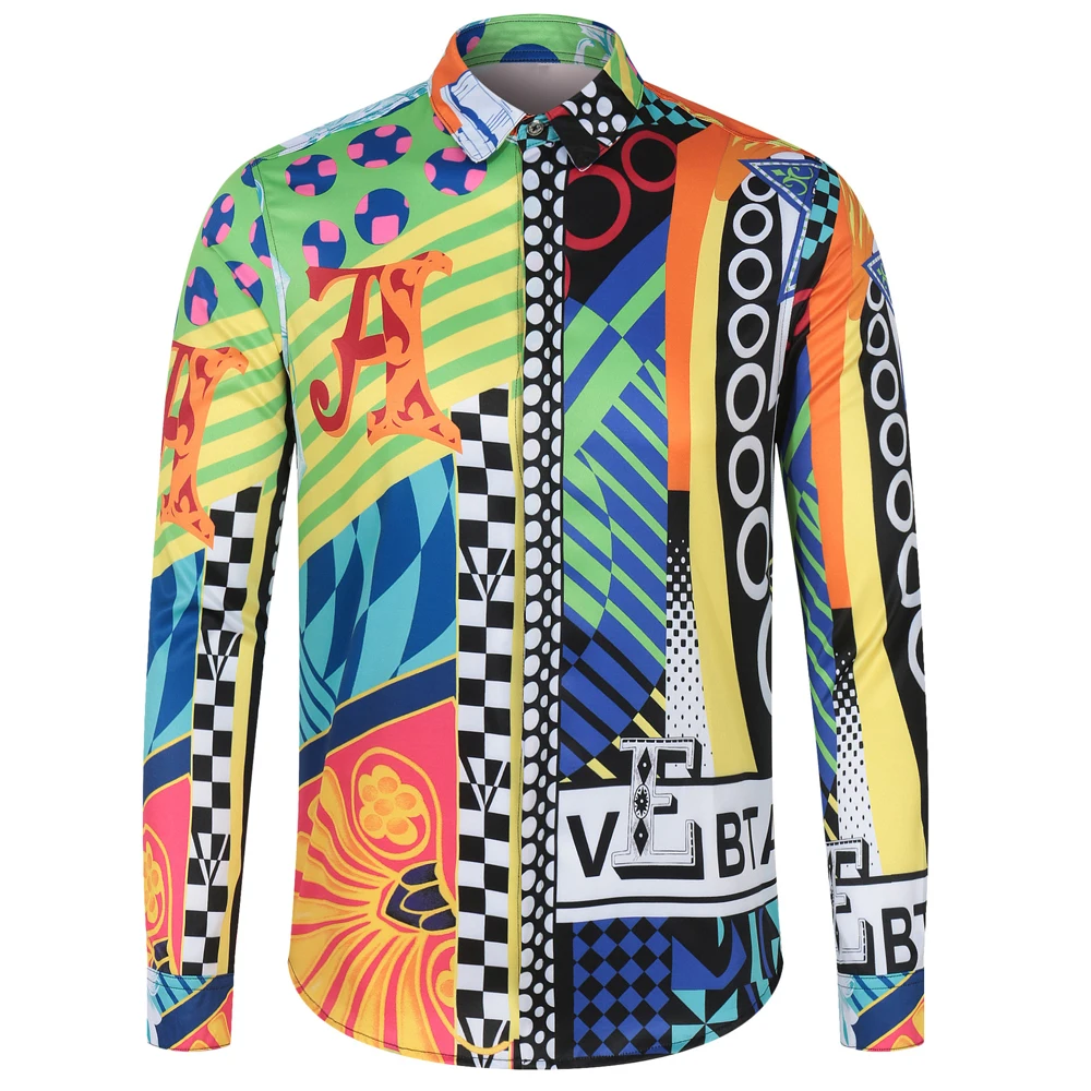

British Fancy Printed Long Sleeved Mens Shirt Summer Thin Fashion Youth Mans Shirts Africa 3D Flower Ethnic Basic Shirt For Man