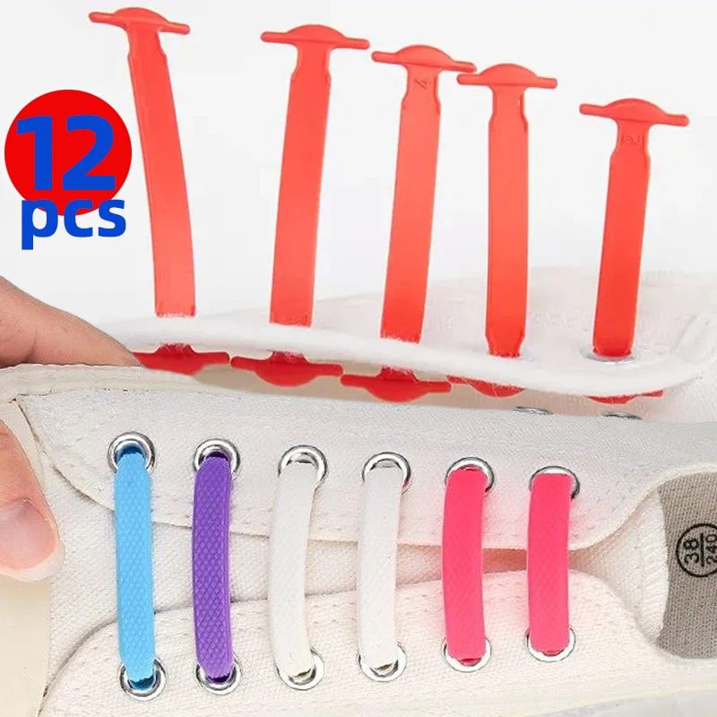 

12pcs/Set High Elastic Shoelaces Silicone Special No Tie Shoelace Lacing Kids Adult Sneaker Quick Shoe Lace Lazy Rubber Lace