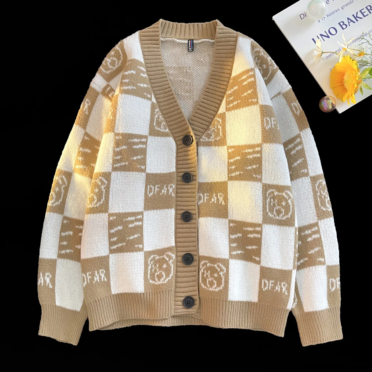 

Women's Plaid Knitted Cardigans Open Front Long Sleeve Cardigan Sweaters Button Down Classic Fit Kawaii Sweaters