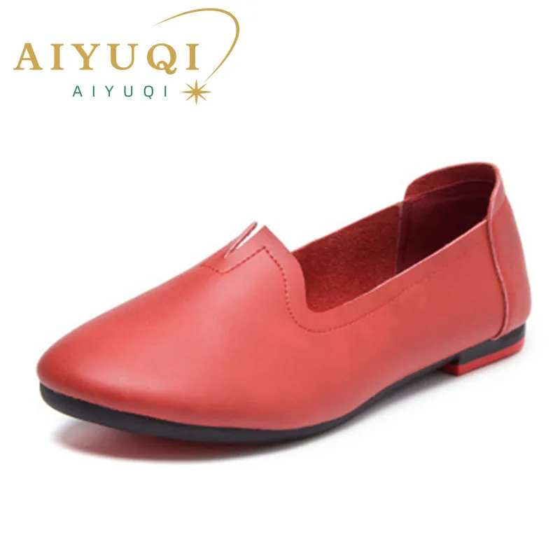 

AIYUQI Women shoes spring 2023 new large size women shoes genuine leather casual sweet women flat shoes
