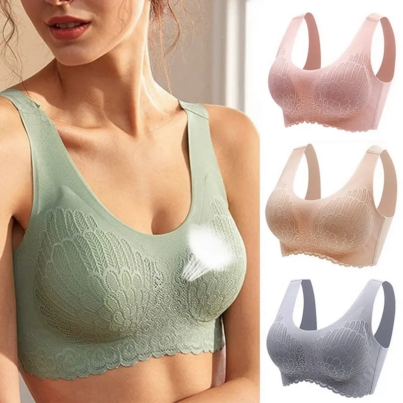 

2022 5D Wireless Contour Bra Lace Breathable Underwear Seamless Stretchy For Sports Yoga Running Bra Sports Bras Yoga Top Vest