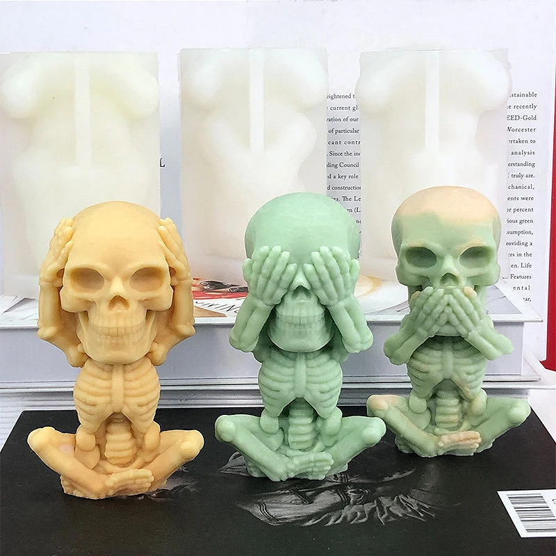 

3D Skeleton Mold Halloween Home Decoration Candle Wick Form for Candles Human Figure Mould Silicone Gypsum Casting Molds Wax Kit