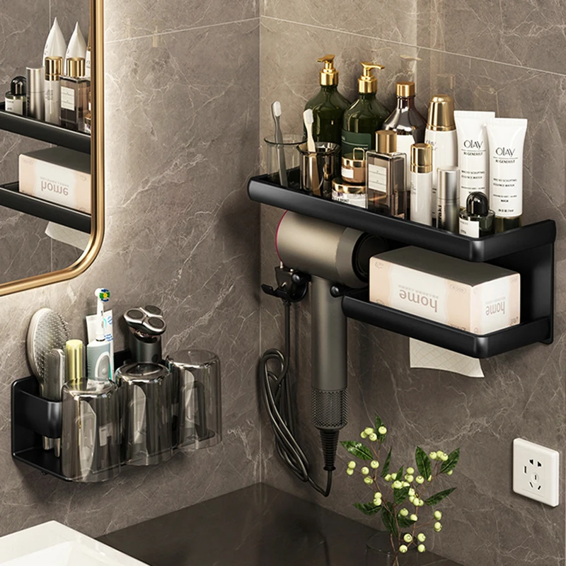 

Hair Drier Bracket Bathroom Shelf No Drill Aluminum Wall Mounted Wash Basin Cosmetics Storage Rack For Dyson Accessories