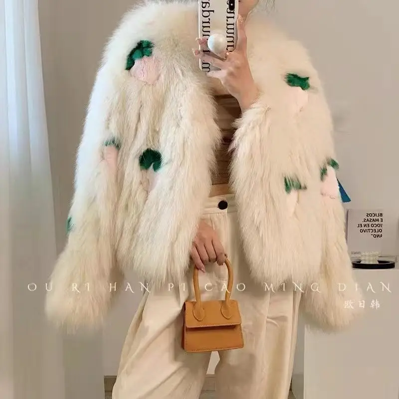 Short denim coat, female  diamond, nail, bead, letter, new trend  spring 2022 fur coats women jacket Casual  Pockets  Winter