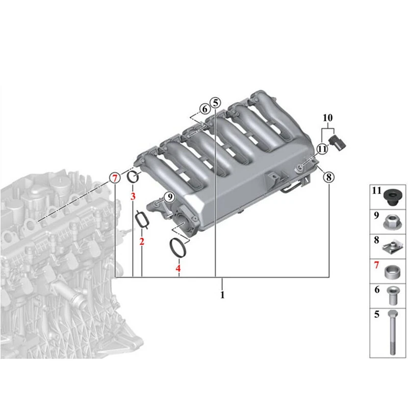 Комплект Уплотнений впускного коллектора 11612246945 для BMW 3 5 6 7 серии E61 E63 E70 E83 E90 E92 X3 X5