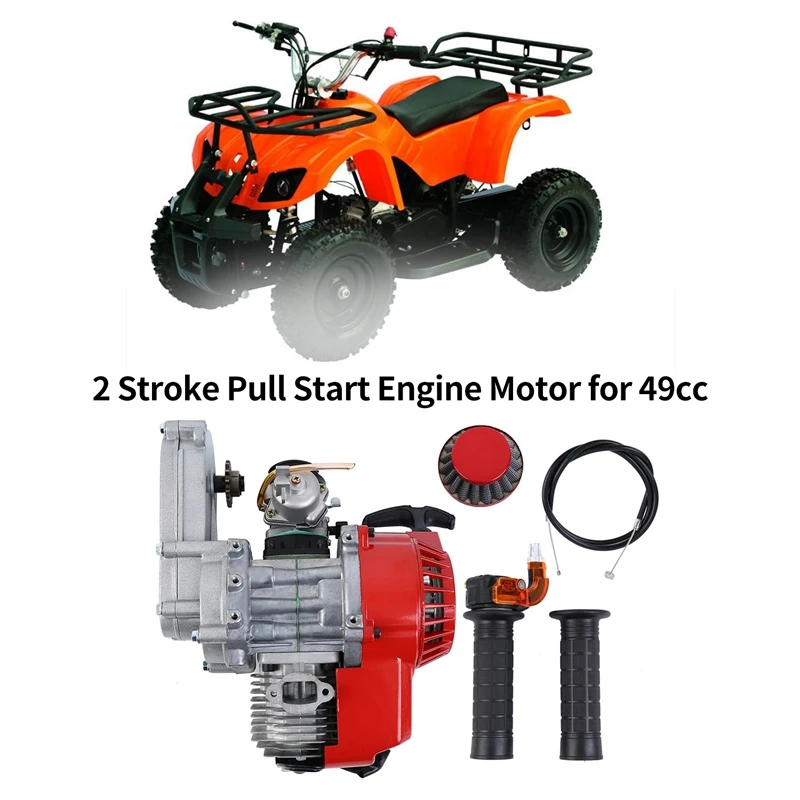 Pocket Bike Engine 2 Stroke Pull Start Engine Motor 49Cc Engine Mini Pocket Pit Quad Dirt Bike ATV with Handel Bar