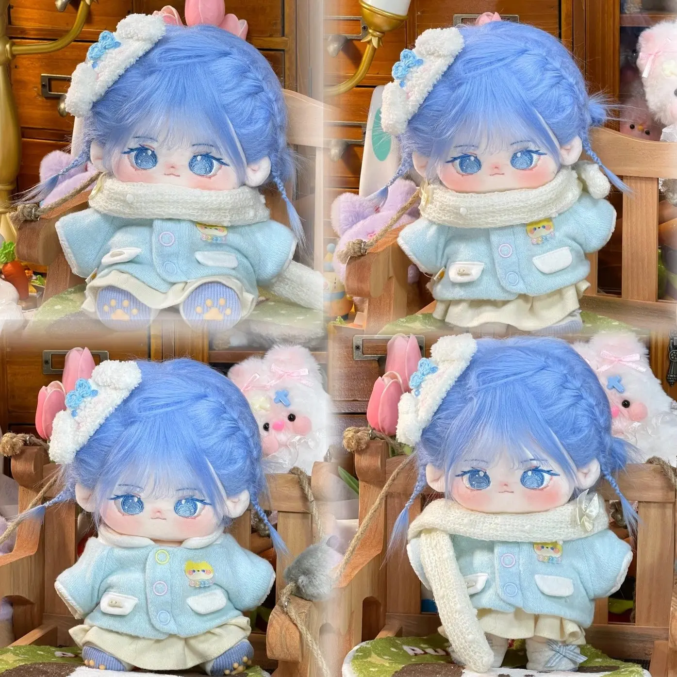 

Симпатичная голубая плюшевая кукла из меха кролика, 20 см