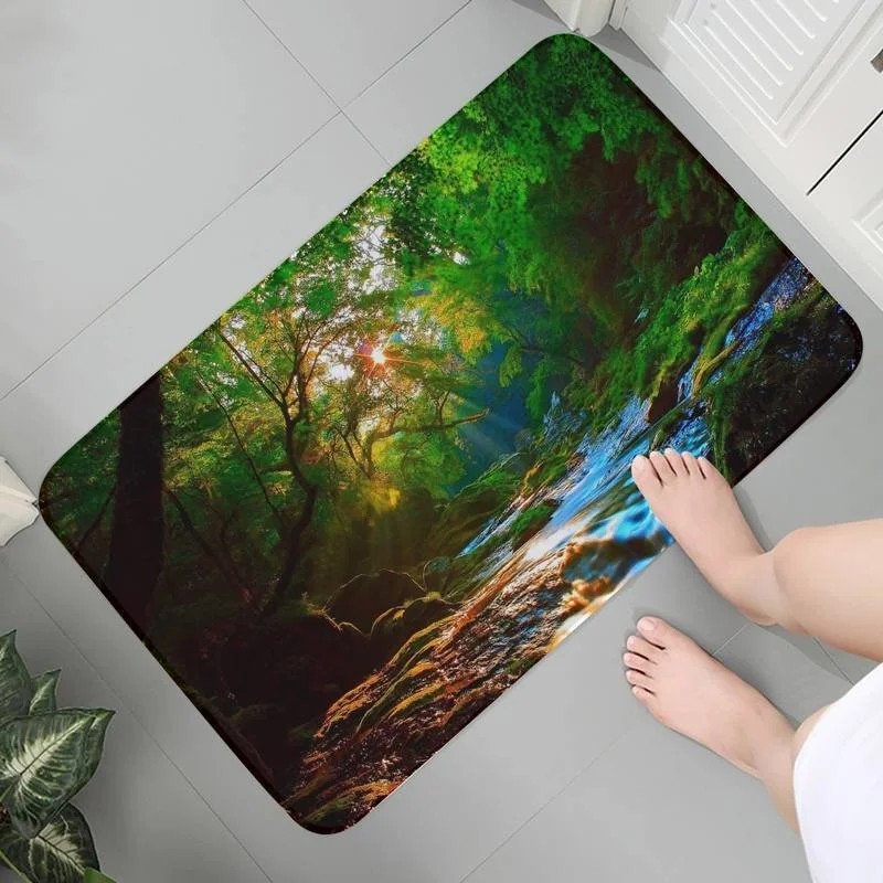 

Indoor Bedroom Doormat Bathroom Rug Carpet Soft Mats Anti-slip 3D Decoration Nature Forest Prayer Rug Mat bedside Area Rugs