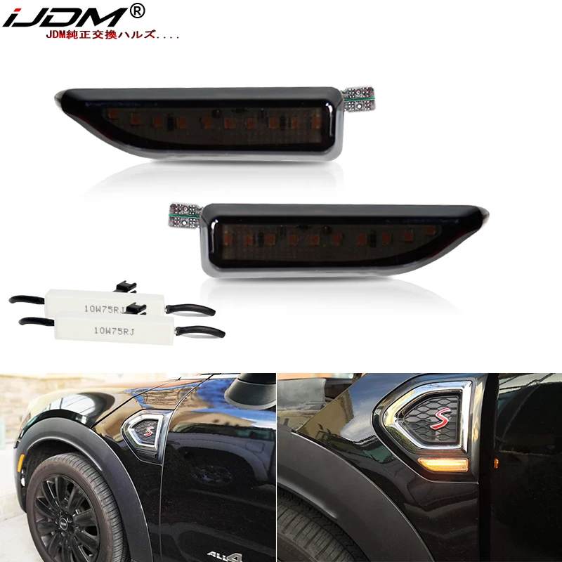

2Pcs For MINI Countryman F60 2017 2018 2019 2020 2021 Smoked Amber LED Front Bumper Side Marker Light Flowing Turn Signal Lamp