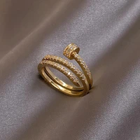 new korea fashion jewelry exquisite 14k real gold plated aaa zircon ring elegant womens opening adjustable wedding gift flash