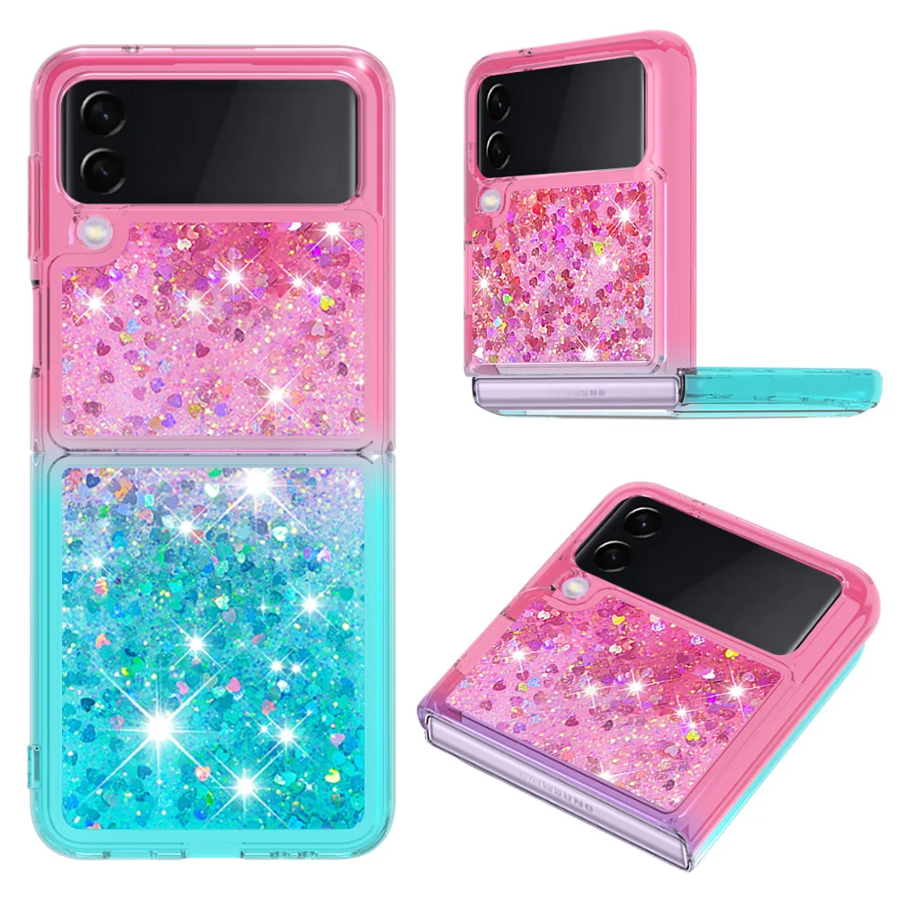 

Gradient Quicksand Phone Case For Samsung Galaxy Z Flip 3 5G Glitter Liquid Shockproof Silicone Back Cover Z Flip3 Funda