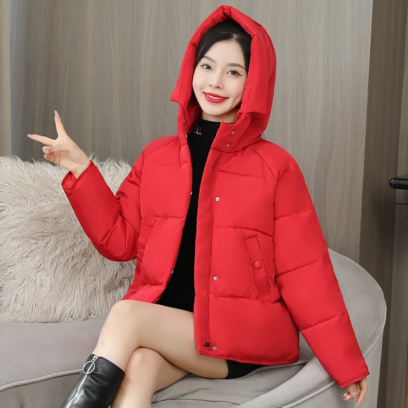 2022 Winter Hooded Parkas Cotton Jacket Women's Cropped Cotton Jacket Loose Hooded Cotton Women Casual Sweet Girl Y2k Clothes