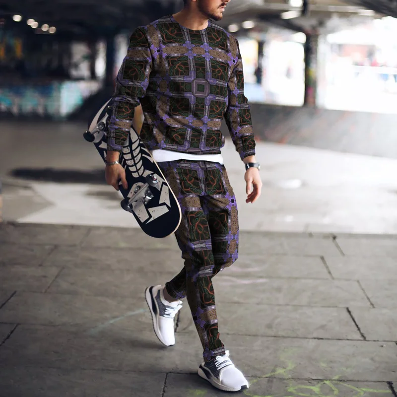 Summer Tracksuit Men's Retro Suit 3D Printed Retro Trousers Streetwear Men's Set Long Sleeve Crew Neck Plus Size High quality