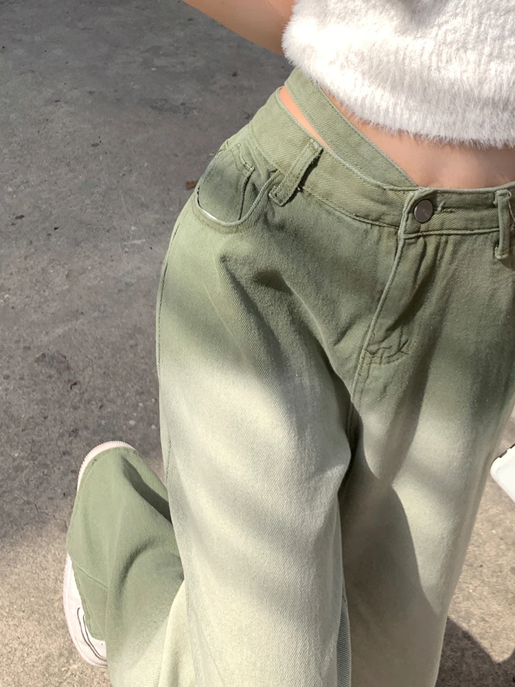 

Y2K Vintage Green Women's Jeans Fashion Trousers Streetwear High Waist Wide Leg Summer Baggy Casual Straight Mom Denim Pants