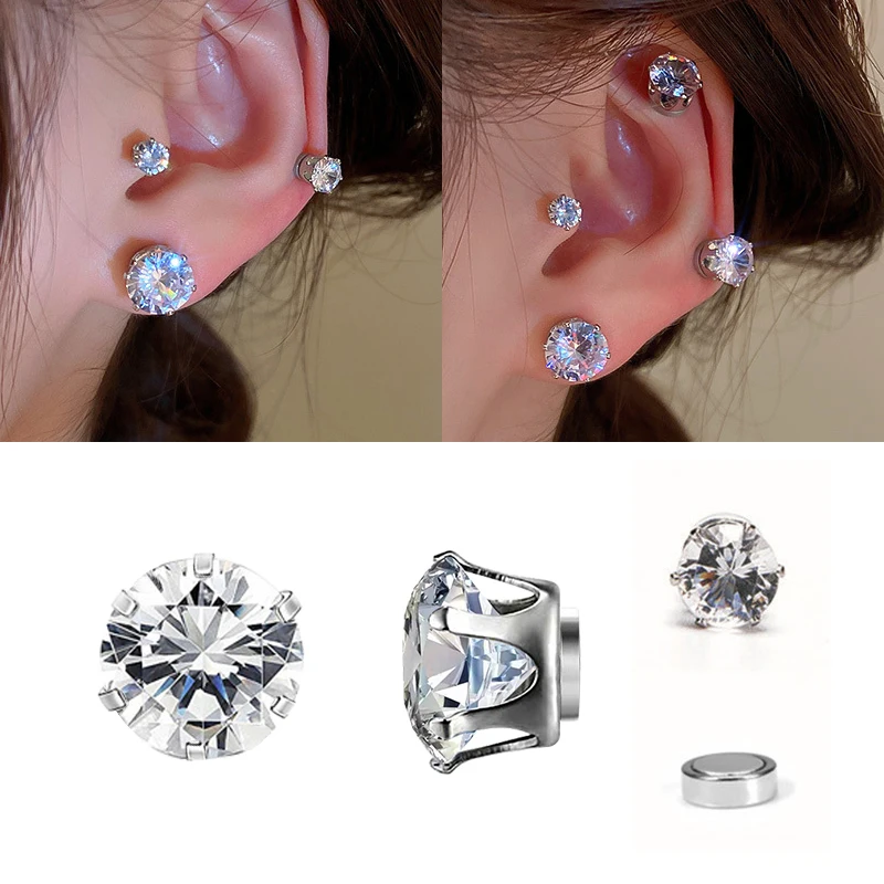 

Fashion Magnetic Stud Earring Women Shining Magnet Ear Studs Zircon Stone Ear Clip Non-piercing Earrings Jewelry Accessories