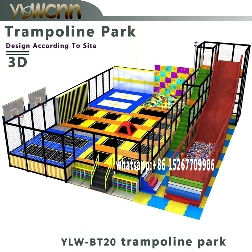 

Kids & Adults Trampoline Park Big Slide With Ball Pit Rocking Climbing Facility Jumping Trampoline Bed Game Play One SQ.M Price