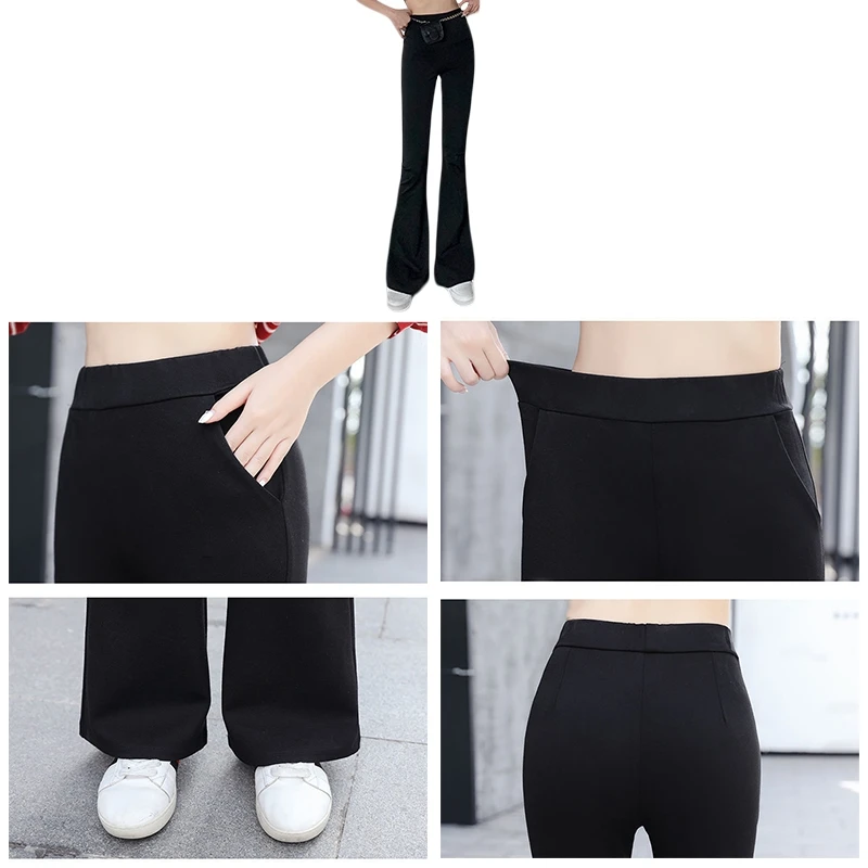 

Women Solid Color High Waist Flares Pants Lady Floor-Length Bell Bottom Trousers Loose Casual Wide Leg Palazzo Trousers