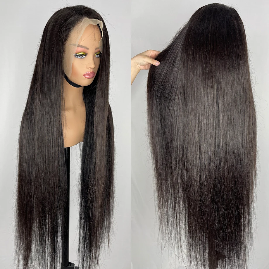 40 Inches Lace Front Human Hair Wigs For Black Women Peruvian Bone Straight HD Frontal Wigs Pre Plucked T Part Closure Wig 28 30