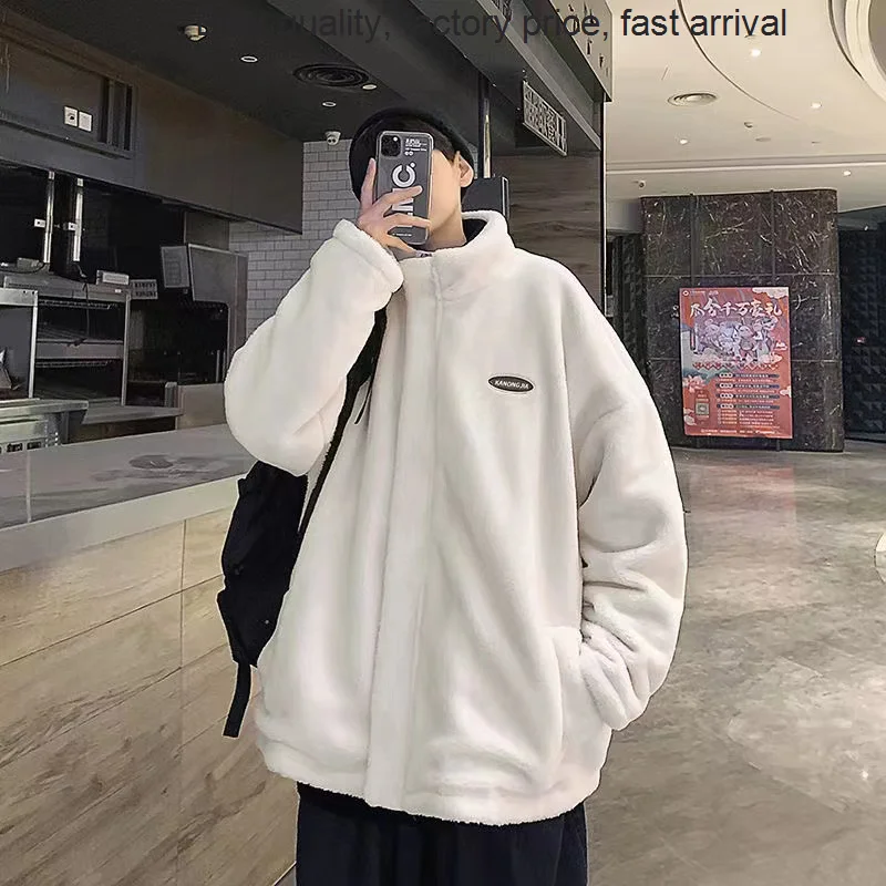 

High quality luxury brand Hip Hop Winter Fleece Fluffy Jacket Streetwear Harajuku Fuzzy Zipper Coat Men Autumn Solid Color Light