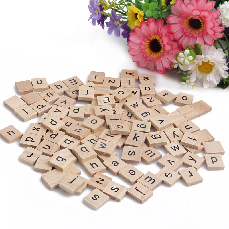 

D7YD 100 PCs Wooden Alphabet Tiles Black Letters for Crafts Wood