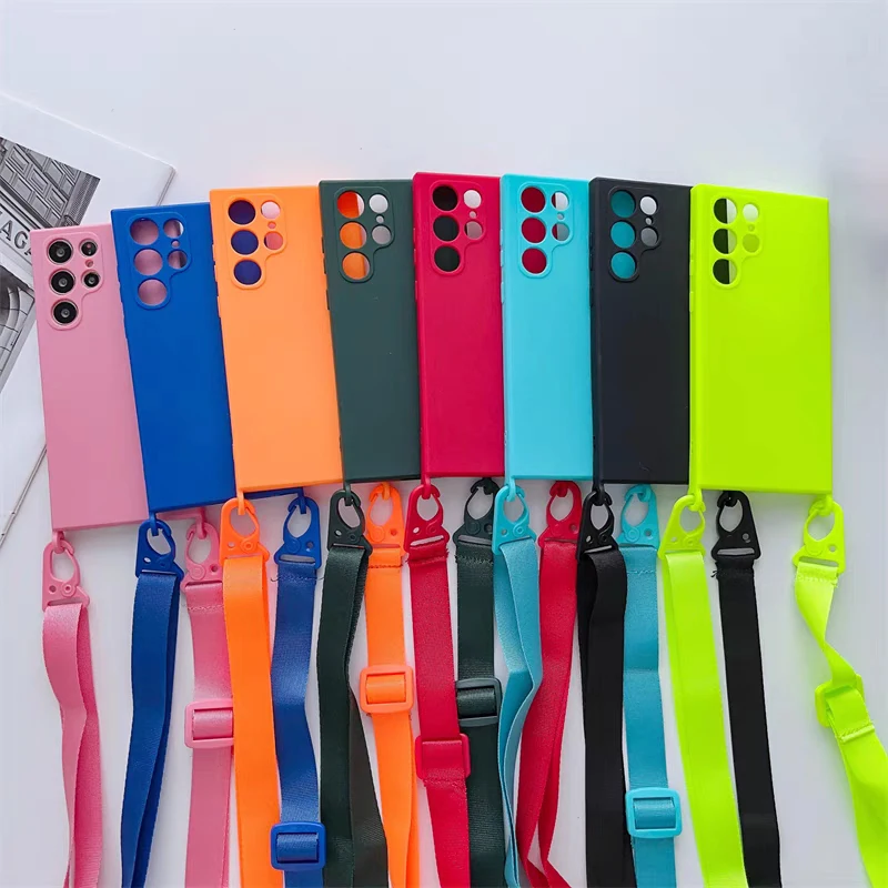 

Crossbody Necklace Lanyard Cord Soft Silicone Phone Case For Samsung S23 S22 S21 Ultra Plus S20 S21 FE Strap Shockproof Cover