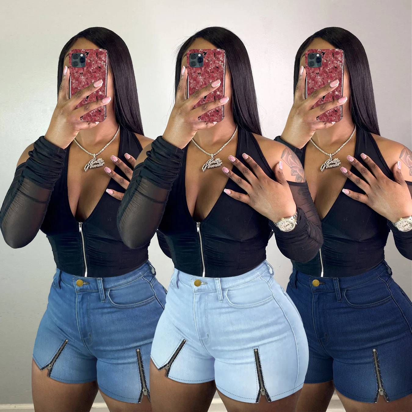 

PT8947 Women's Jeans 2022 Summer Fashion Casual Sexy Thin High Stretch Slim Denim Shorts pants