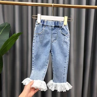 girls trousers 2022 spring new lace western style girl baby stretch slim pencil pants childrens jeans kids bell bottoms pants