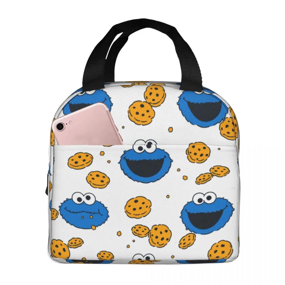 Lunch Bag for Women Kids Cookie Monster Thermal Cooler Portable Picnic Travel Canvas Tote Bento Pouch